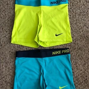 Nike Pro Spandex Shorts Bundle Blue/Yellow Large